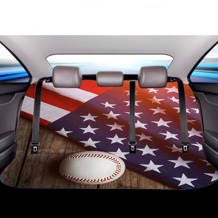 Baseball Ball And Flag Car Back Rear Seat Covers