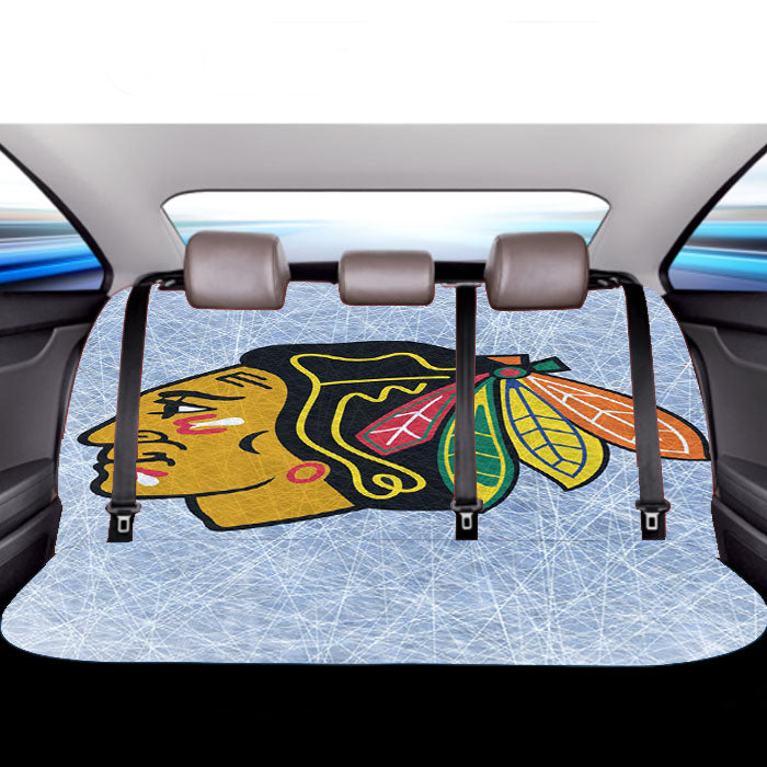 Chicago Blackhawks Ice Texture Logo Wallpaper Car Back Rear Seat Covers
