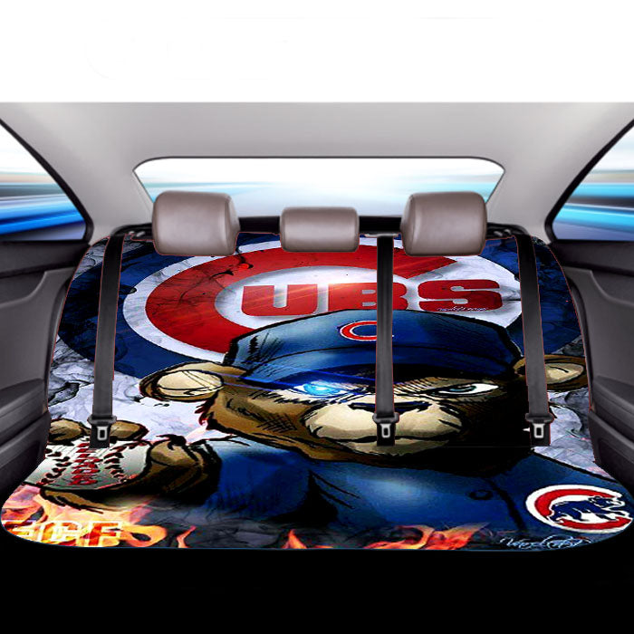 Chicago Cubs Bear Fire Car Back Rear Seat Covers