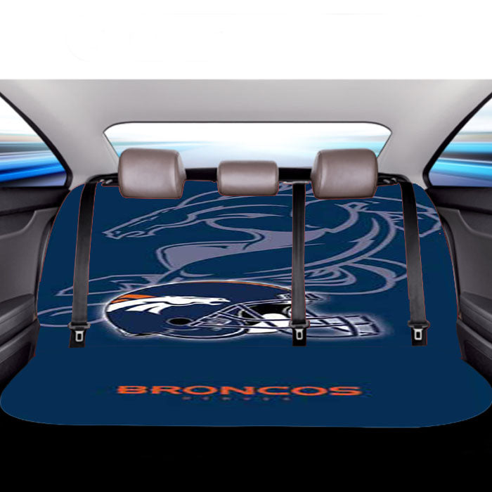 Denver Broncos Helmet On Blue Car Back Rear Seat Covers