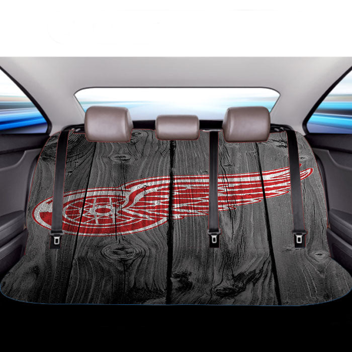Detroit Red Wings Nhl Logo Dark Wood Wallpaper Car Back Rear Seat Covers