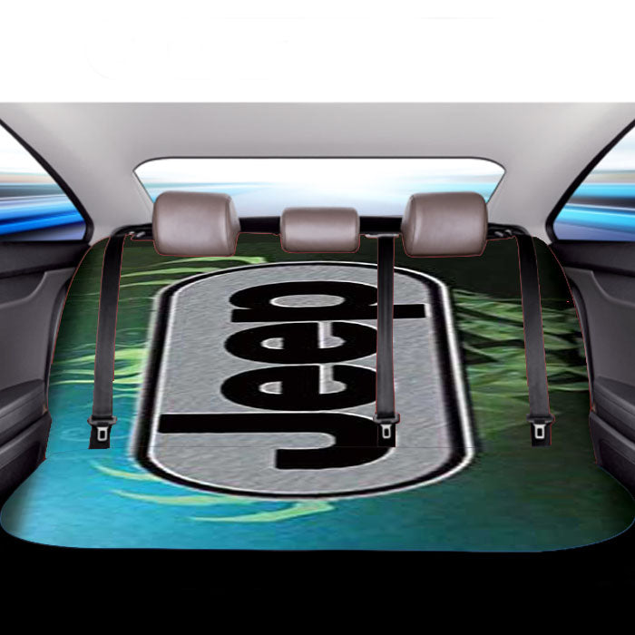 Jeep Green Flames Car Back Rear Seat Covers