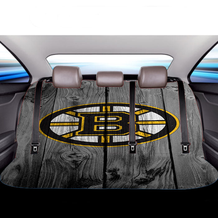 New Boston Bruins Logo Dark Wood Wallpaper Car Back Rear Seat Covers