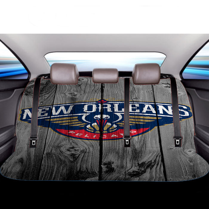 New Orleans Pelican Nba Logo Dark Wood Wallpaper Car Back Rear Seat Covers