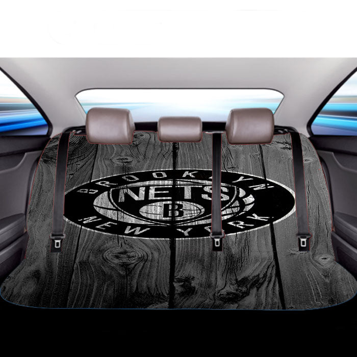 New York Brooklyn Nets Nba Logo Dark Wood Wallpaper Car Back Rear Seat Covers