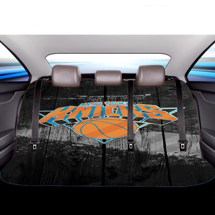 New York Knicks Stadium Logo Dark Wood Wallpaper Car Back Rear Seat Covers