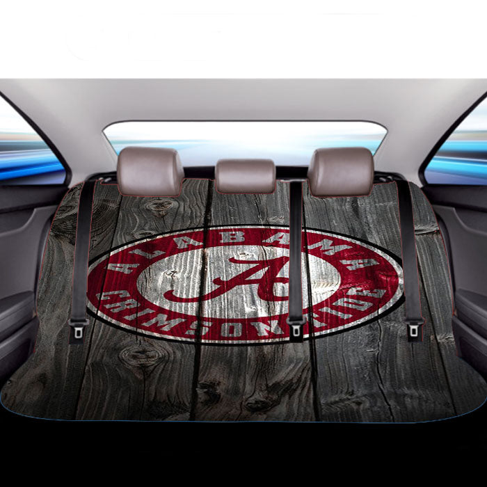 Old Alabama Crimson Tide Nfl Logo Dark Wood Wallpaper Car Back Rear Seat Covers
