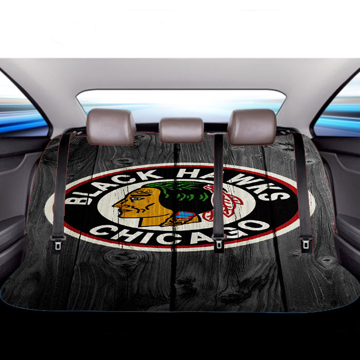 Old Chicago Blackhawks Nhl Logo Dark Wood Wallpaper Car Back Rear Seat Covers