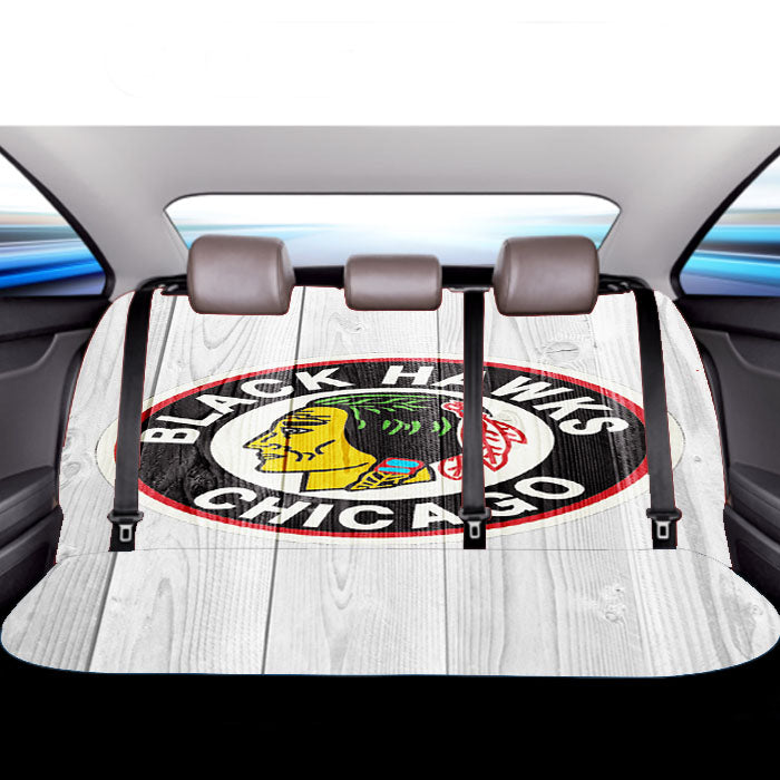Old Chicago Blackhawks Nhl Logo White Wood Wallpaper Car Back Rear Seat Covers