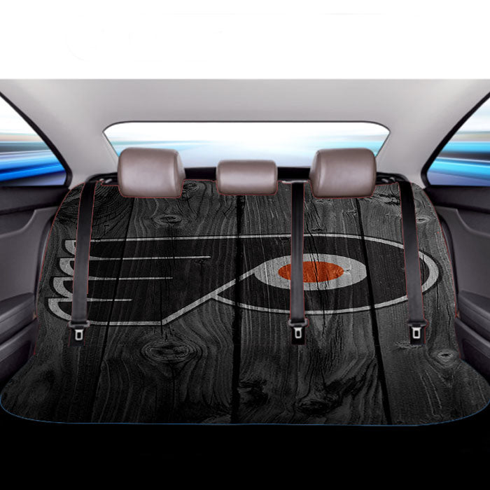 Philadelphia Flyers Nhl Logo Dark Wood Wallpaper Car Back Rear Seat Covers