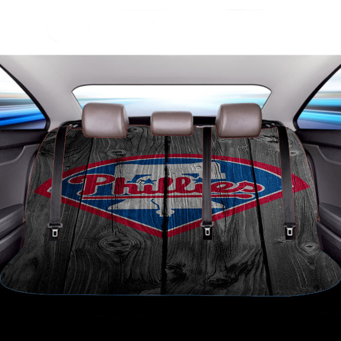Philadelphia Phillies Mlb Logo Dark Wood Wallpaper Car Back Rear Seat Covers