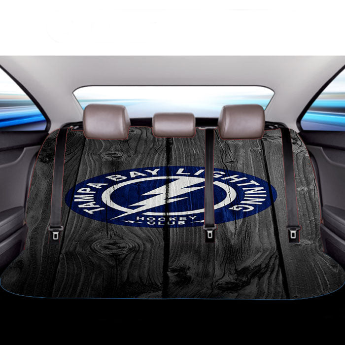 Tampa Bay Lightning Nhl Logo Dark Wood Wallpaper Car Back Rear Seat Covers