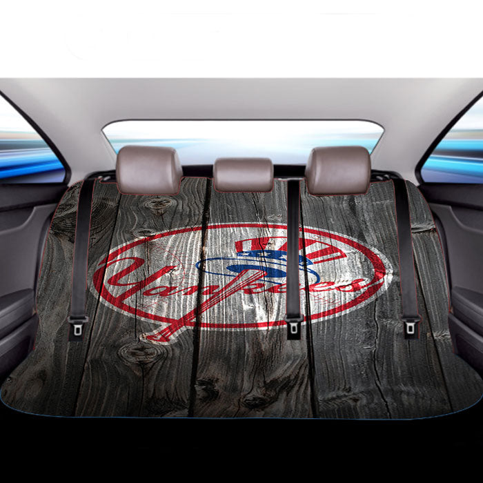 The New York Yankees Mlb Logo Dark Wood Wallpaper Car Back Rear Seat Covers