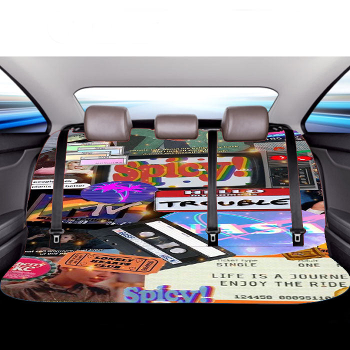 Vhs 80S Vintage Collage Pattern Car Back Rear Seat Covers