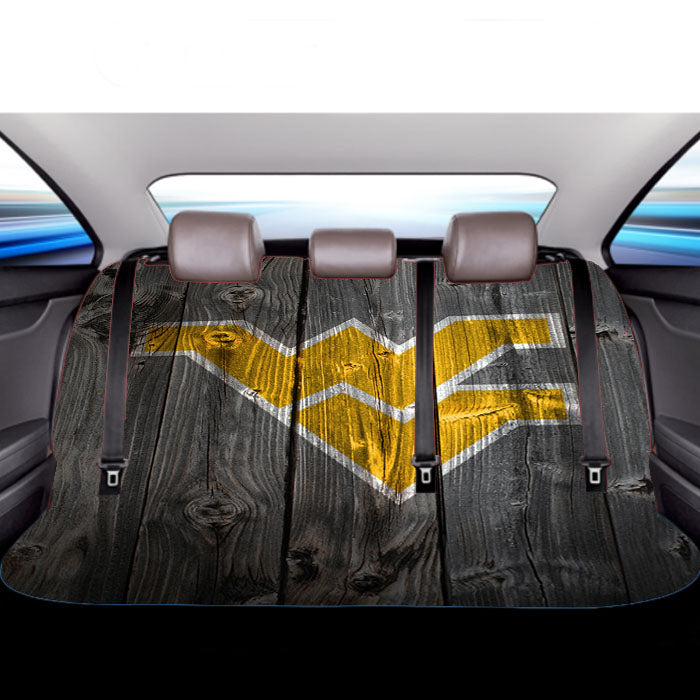 West Virginia Yellow Logo Dark Wood Wallpaper Car Back Rear Seat Covers