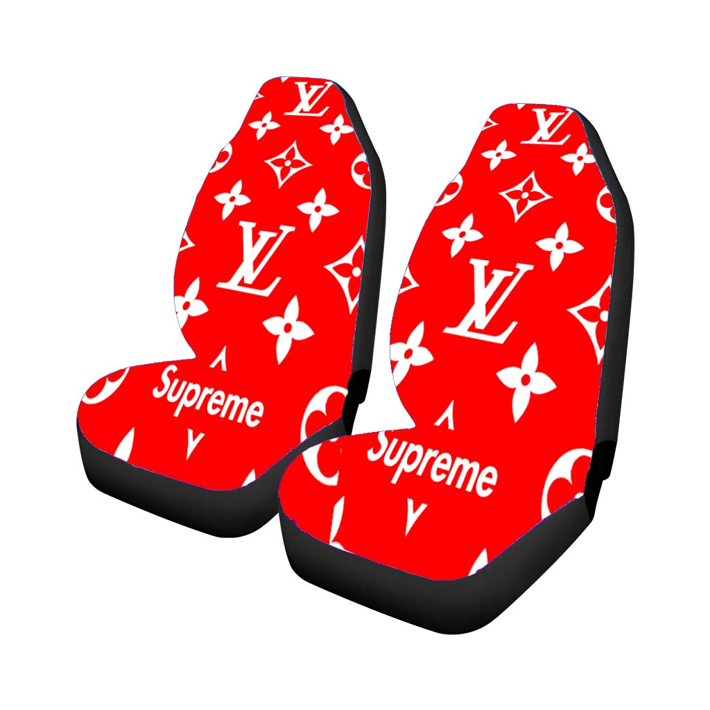 Red Supreme Luois Vuitton Car Front Seat Covers