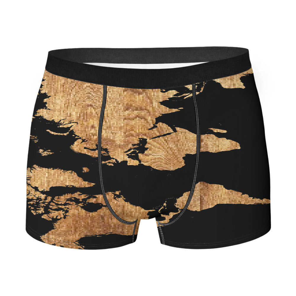 World Map Wood Men'S Boxer Briefs