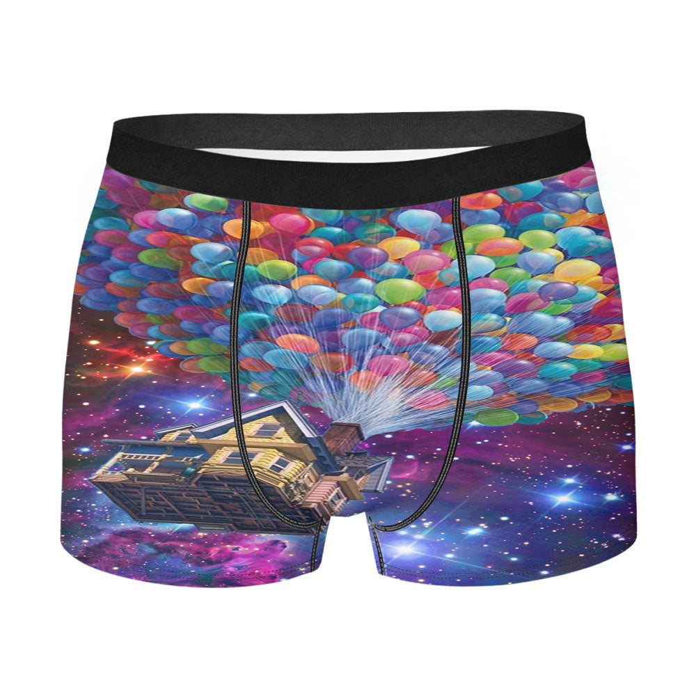 Balloons Flying House In Galaxy Nebula Men'S Boxer Briefs