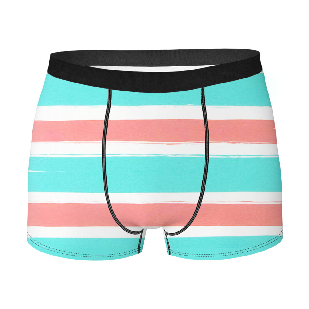 Blue Coral Colorblock Stripe Men'S Boxer Briefs