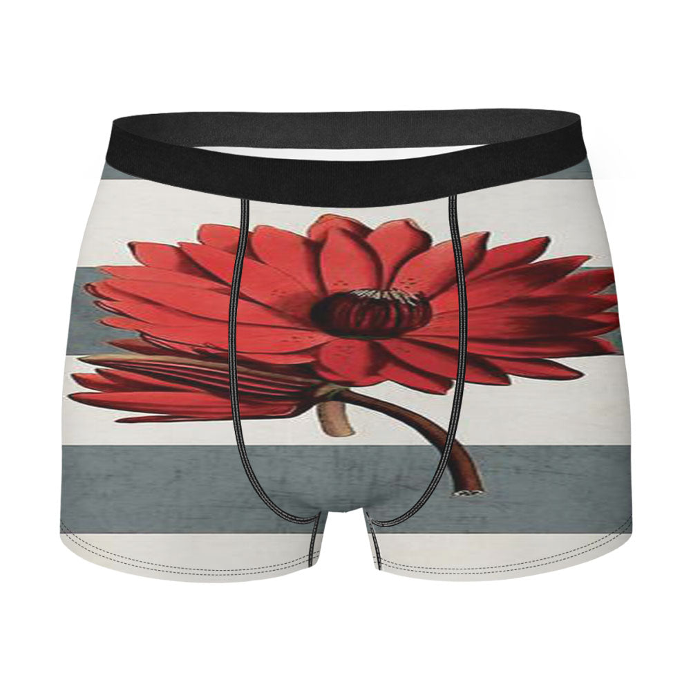 Botanical Stripes Red Water Lily Men'S Boxer Briefs