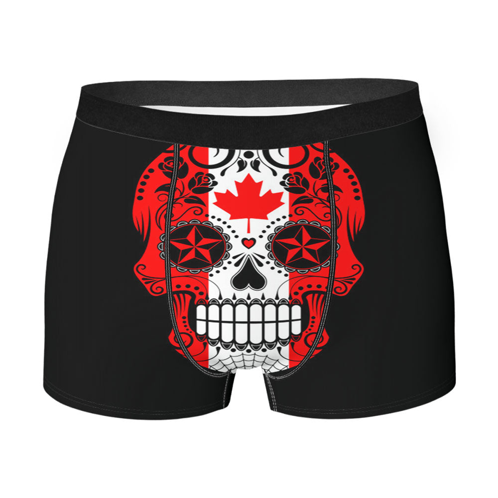 Canadian Flag Sugar Skull With Roses Men'S Boxer Briefs