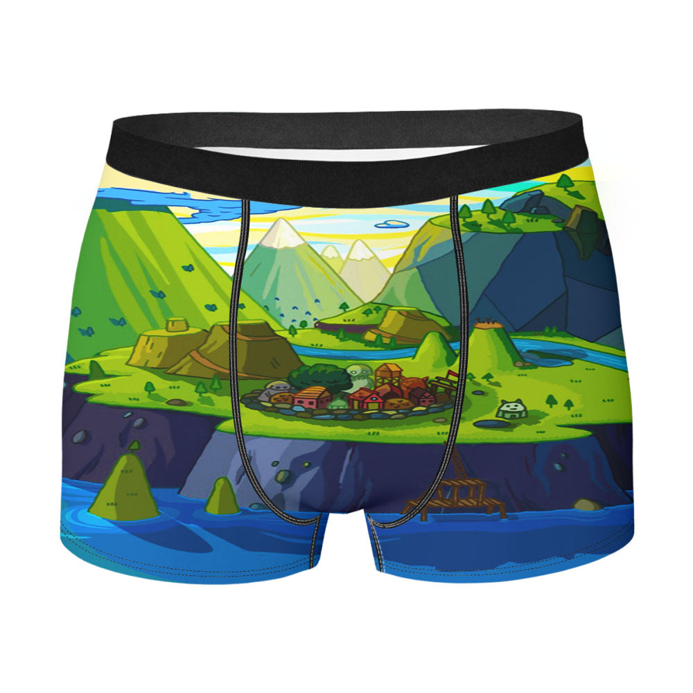 Cartoon Mountains Rivers Men'S Boxer Briefs