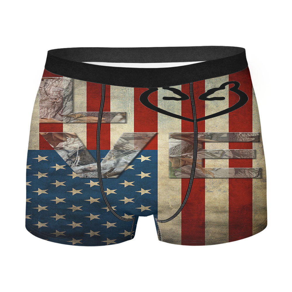Deer Camo With Love Flag Men'S Boxer Briefs