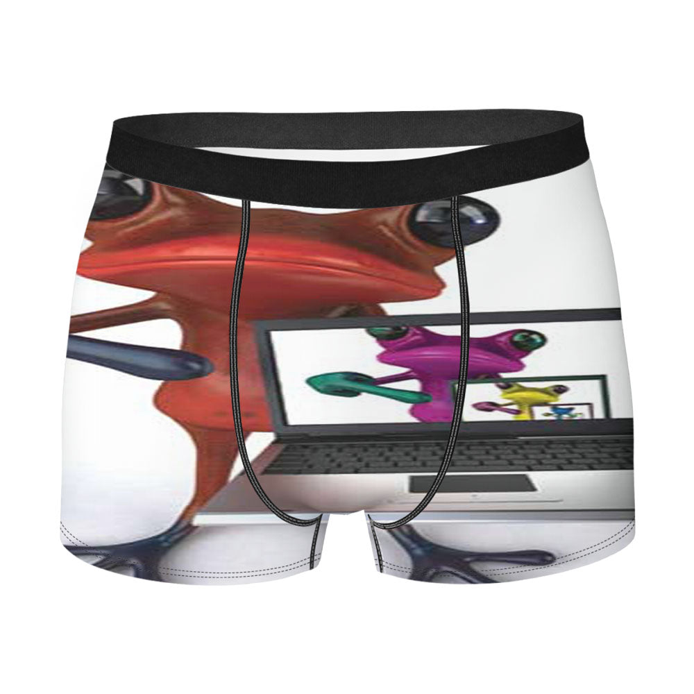Frog With Laptop Repeating Wht Bkg Men'S Boxer Briefs