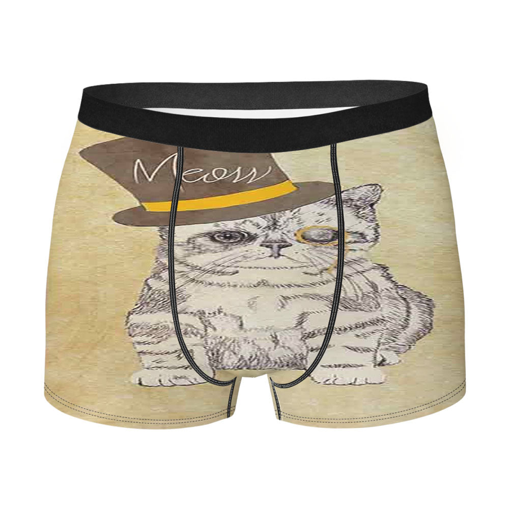 Funny Cute Kitten Cat Sketch Monocle And Top Hat Men'S Boxer Briefs