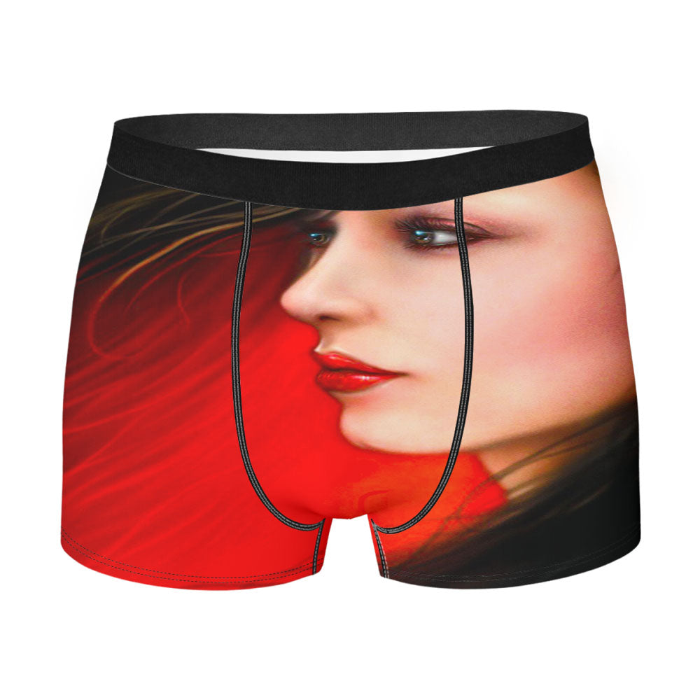 Girl Face Dark Red Men'S Boxer Briefs