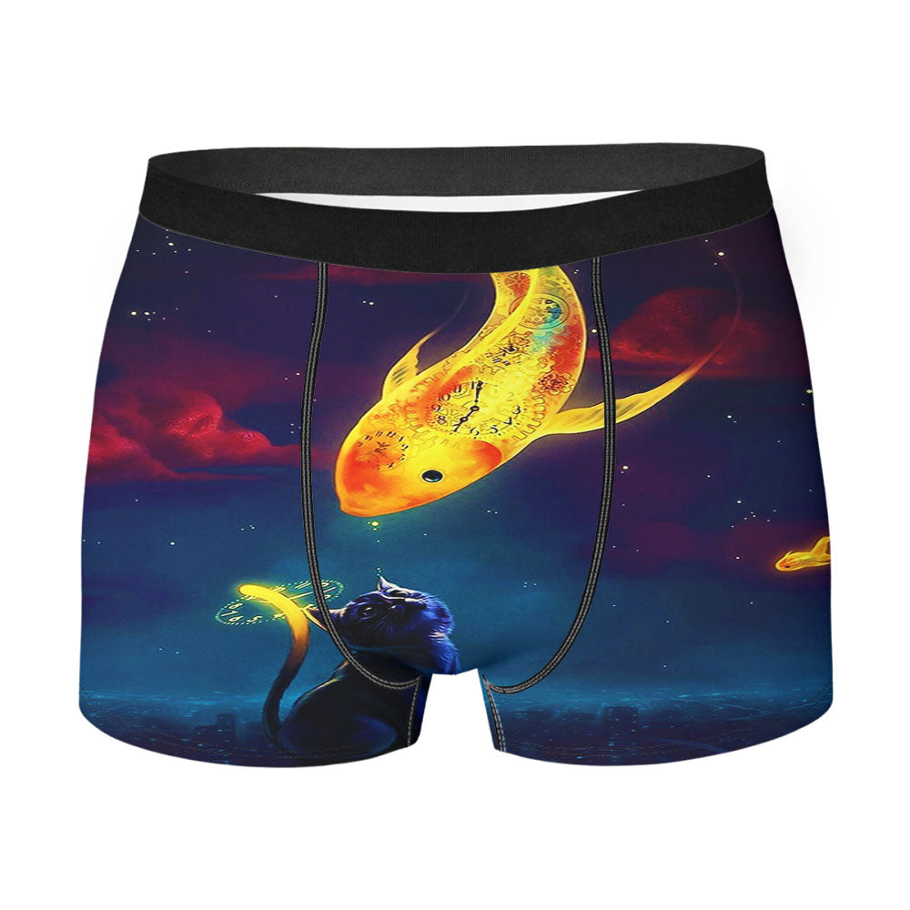 Golden Fish And Black Kitty Men'S Boxer Briefs