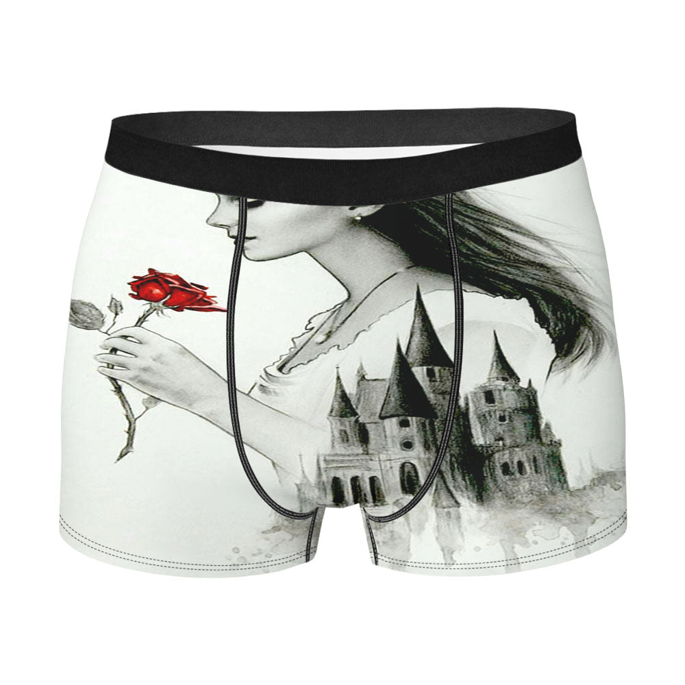 Beauty And The Beast And Castle Drawing Men'S Boxer Briefs