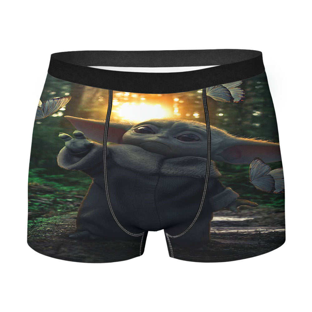 Baby Yoda In The Forest Love Butterfly Men'S Boxer Briefs