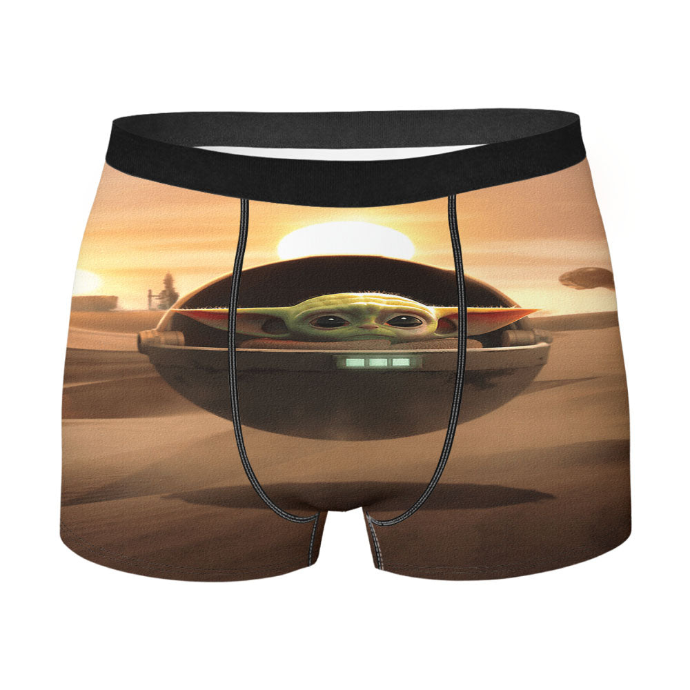 Baby Yoda Sunset Canvas Paint Men'S Boxer Briefs