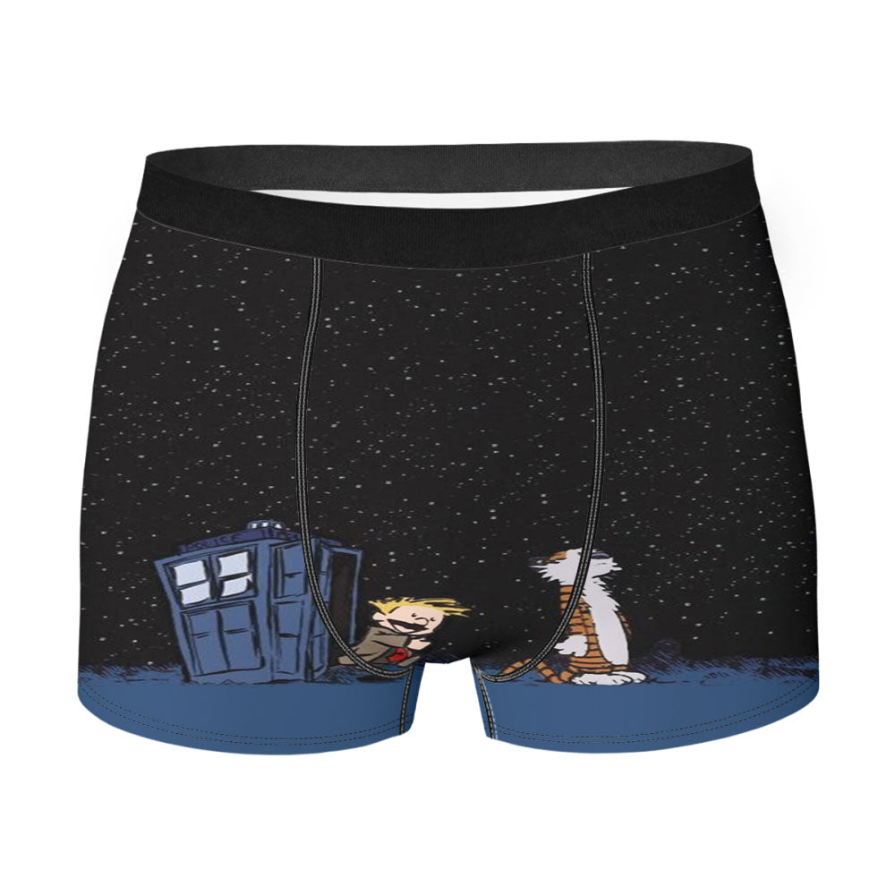 Calvin Hobbes Night Sky Stars Tardis Men'S Boxer Briefs
