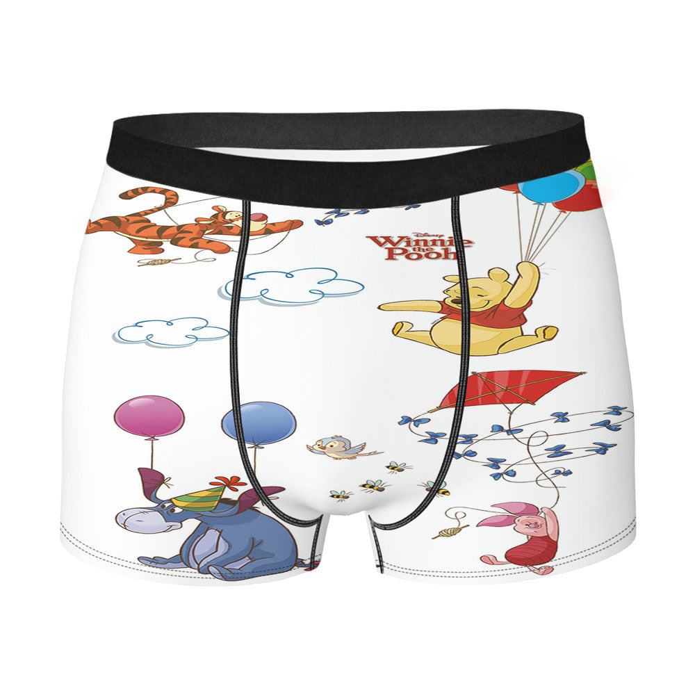 Disney Cartoon Tigger Pooh Eeyore Piglet Flying Kite Balloon Men'S Boxer Briefs
