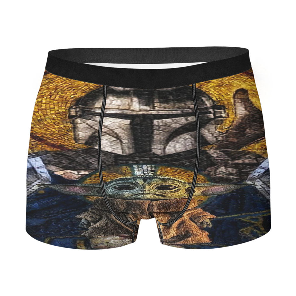 The Mandalorian And Baby Yoda Stained Glasses Art Men'S Boxer Briefs