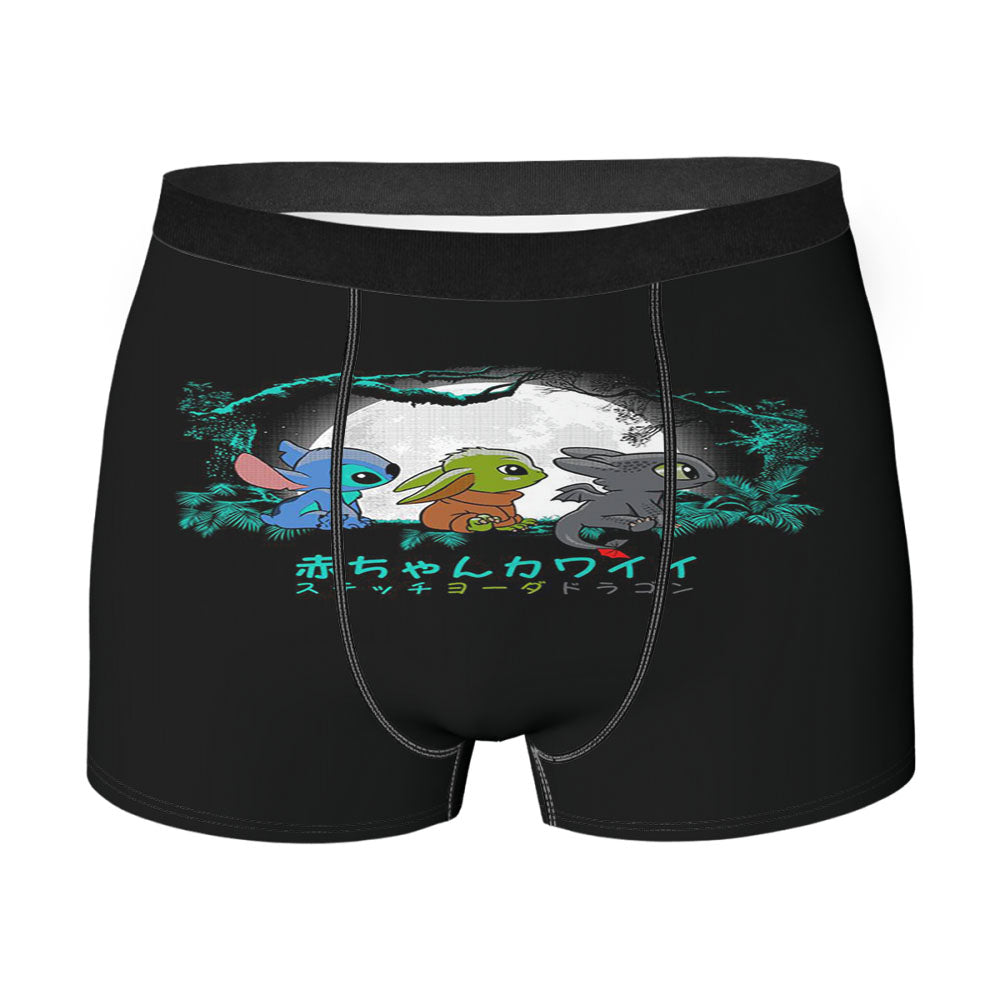 Trio Baby Yoda Baby Stitch Baby Toothless Men'S Boxer Briefs