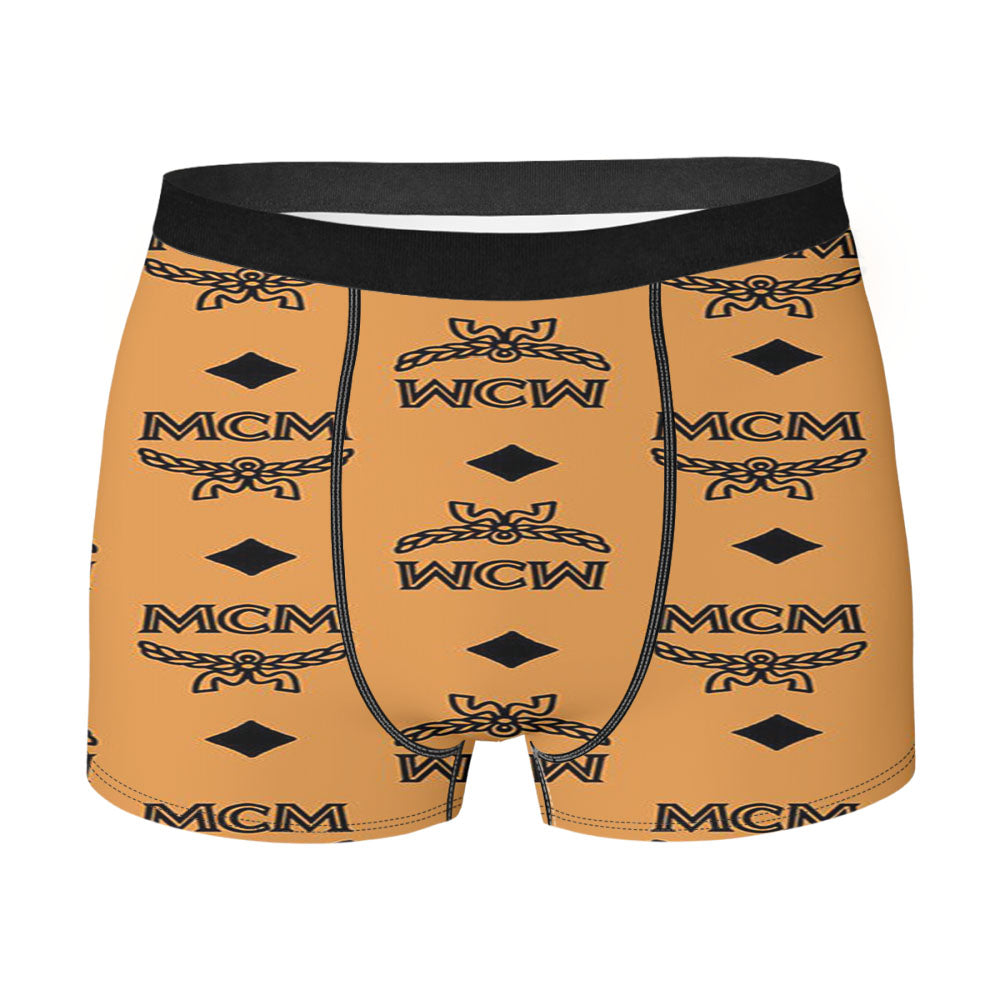 Mcm World Wide Brown Leather Pattern Men'S Boxer Briefs