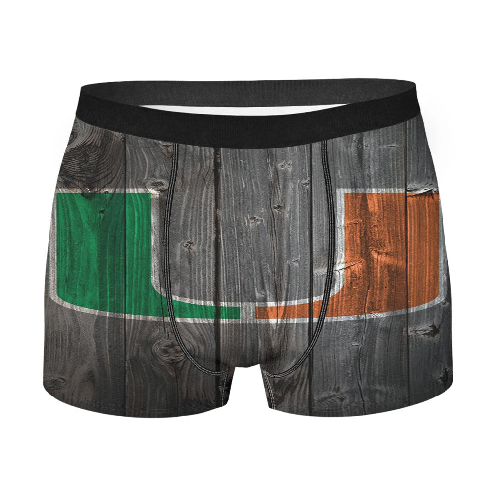 Miami Hurricanes Nfl Logo Dark Wood Wallpaper Men'S Boxer Briefs