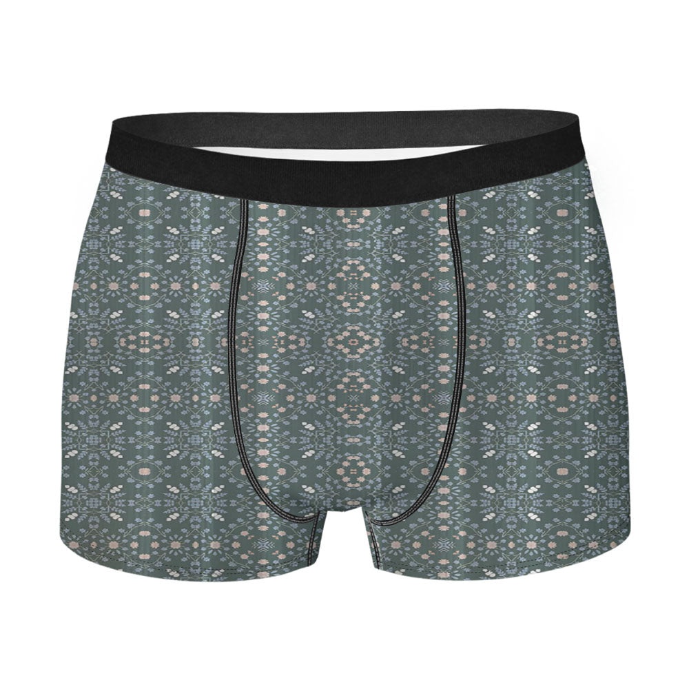 Moody Dark Blue Floral Men'S Boxer Briefs