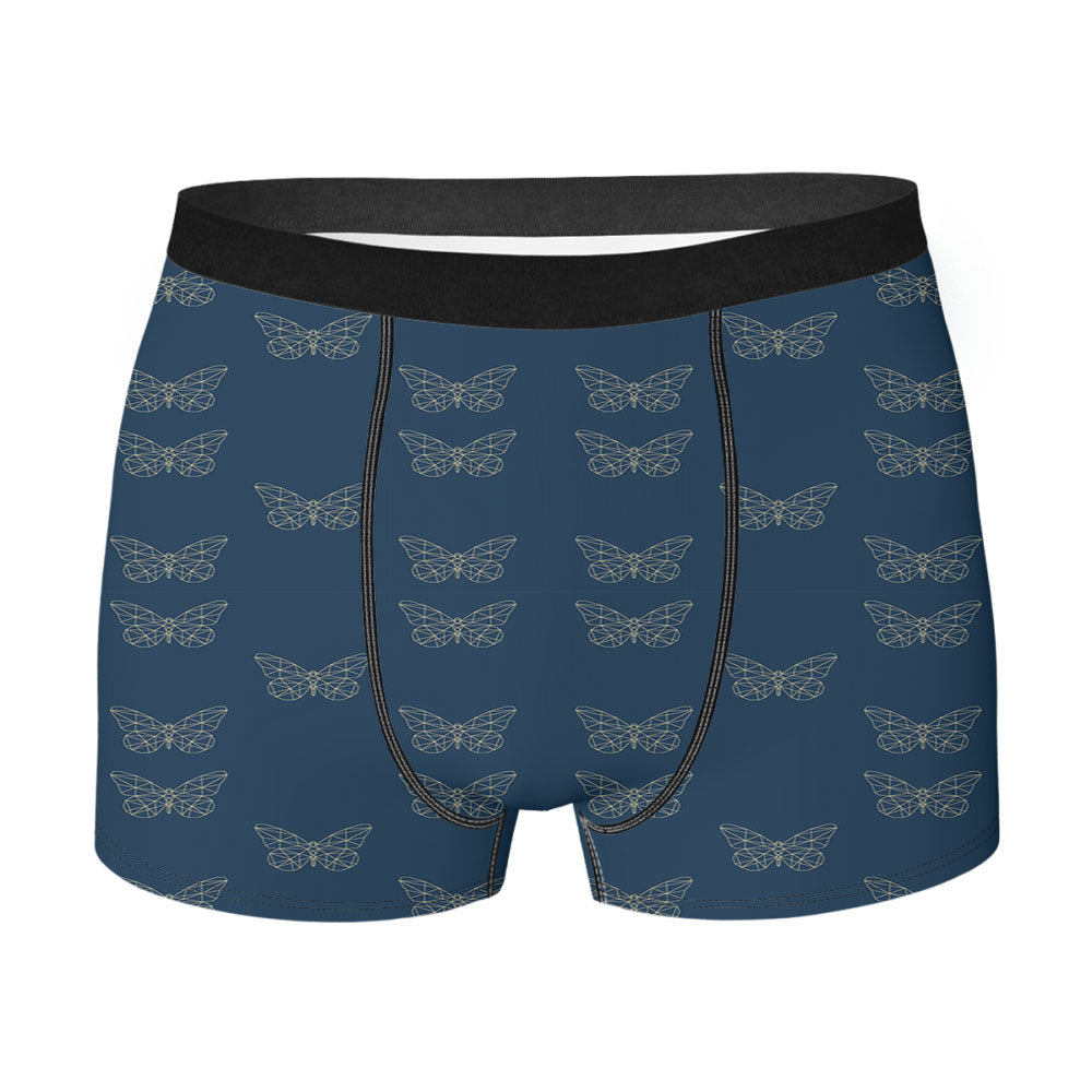 Navy Cream Geometric Butterfly Pattern Men'S Boxer Briefs