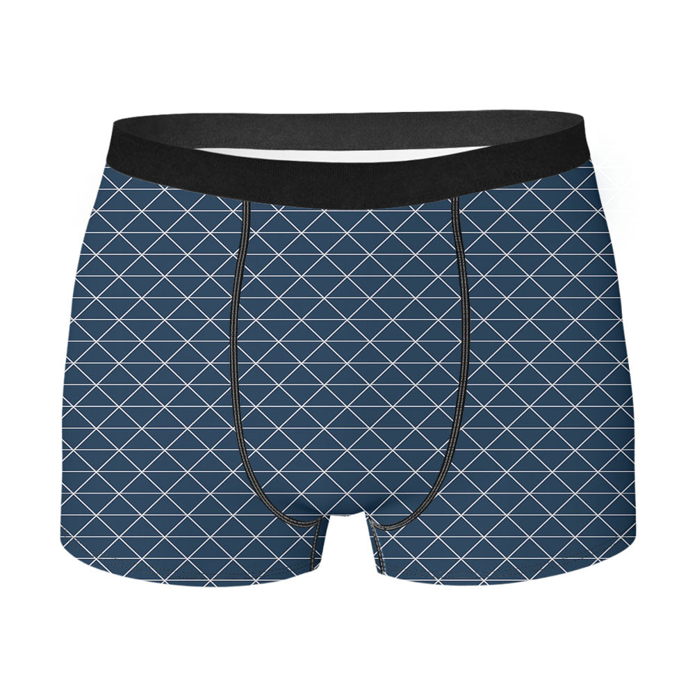 Navy White Geometric Triangle Pattern Men'S Boxer Briefs