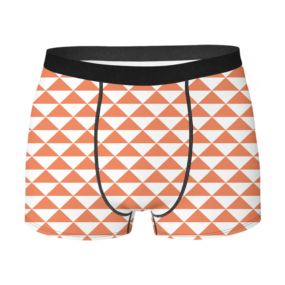 Orange And White Triangle Shape Pattern Geometric Men'S Boxer Briefs