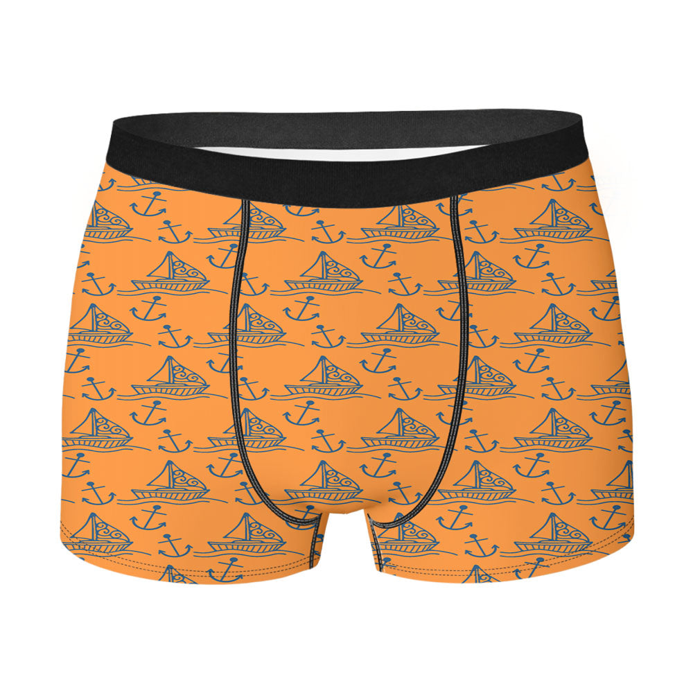 Orange Blue Sailor Ship Pattern Men'S Boxer Briefs