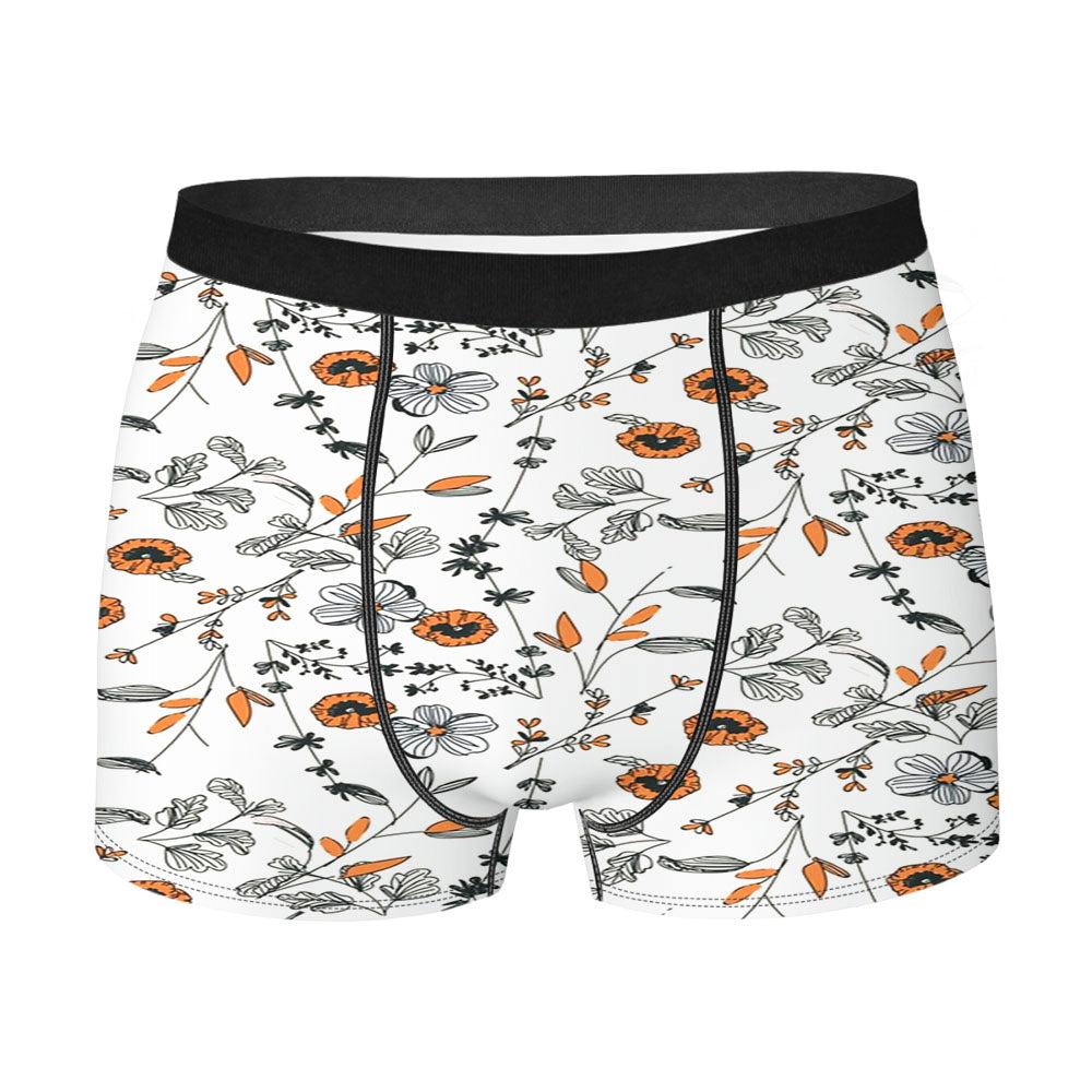 Orange Flower Pattern Men'S Boxer Briefs