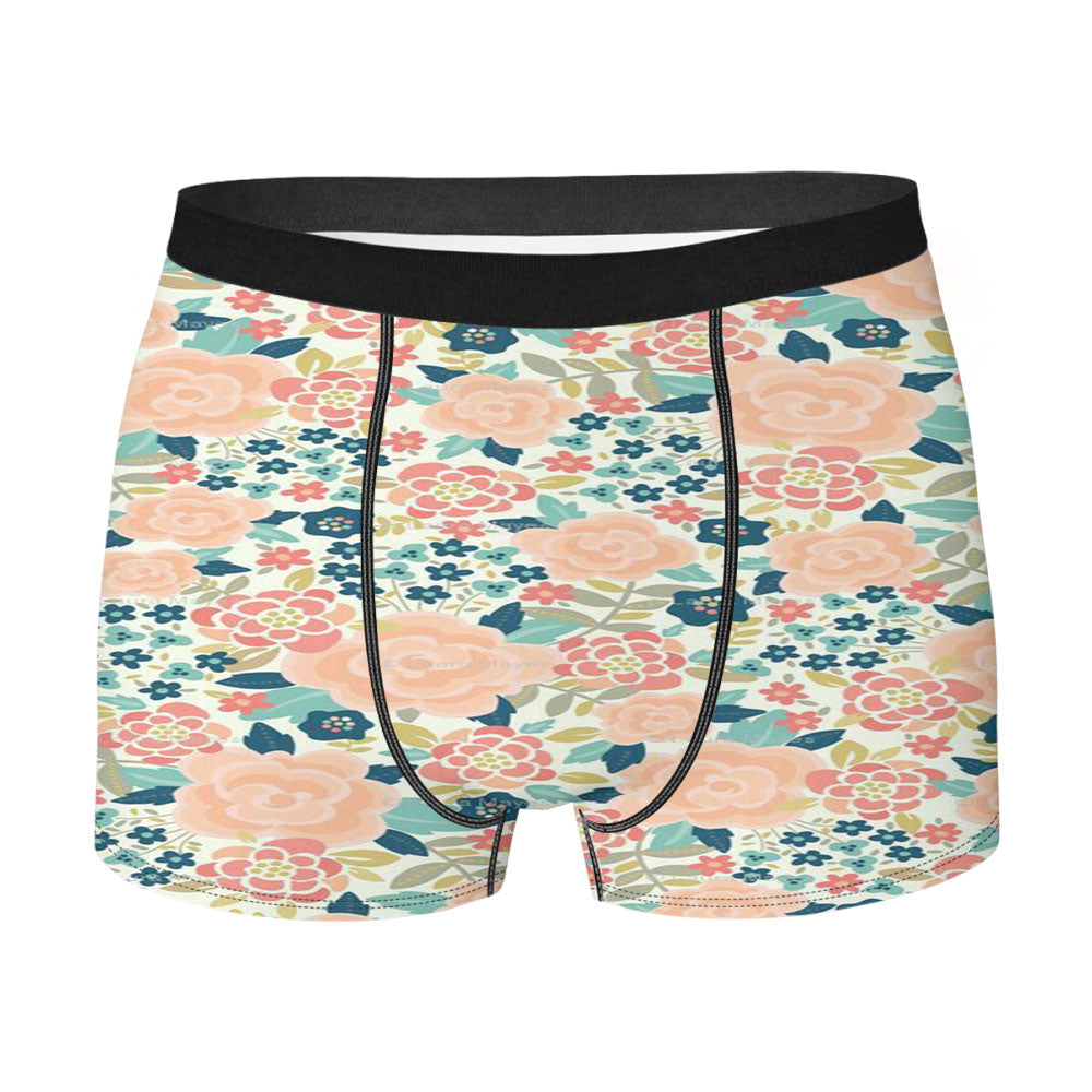 Peach And Coral Floral Fabric Men'S Boxer Briefs