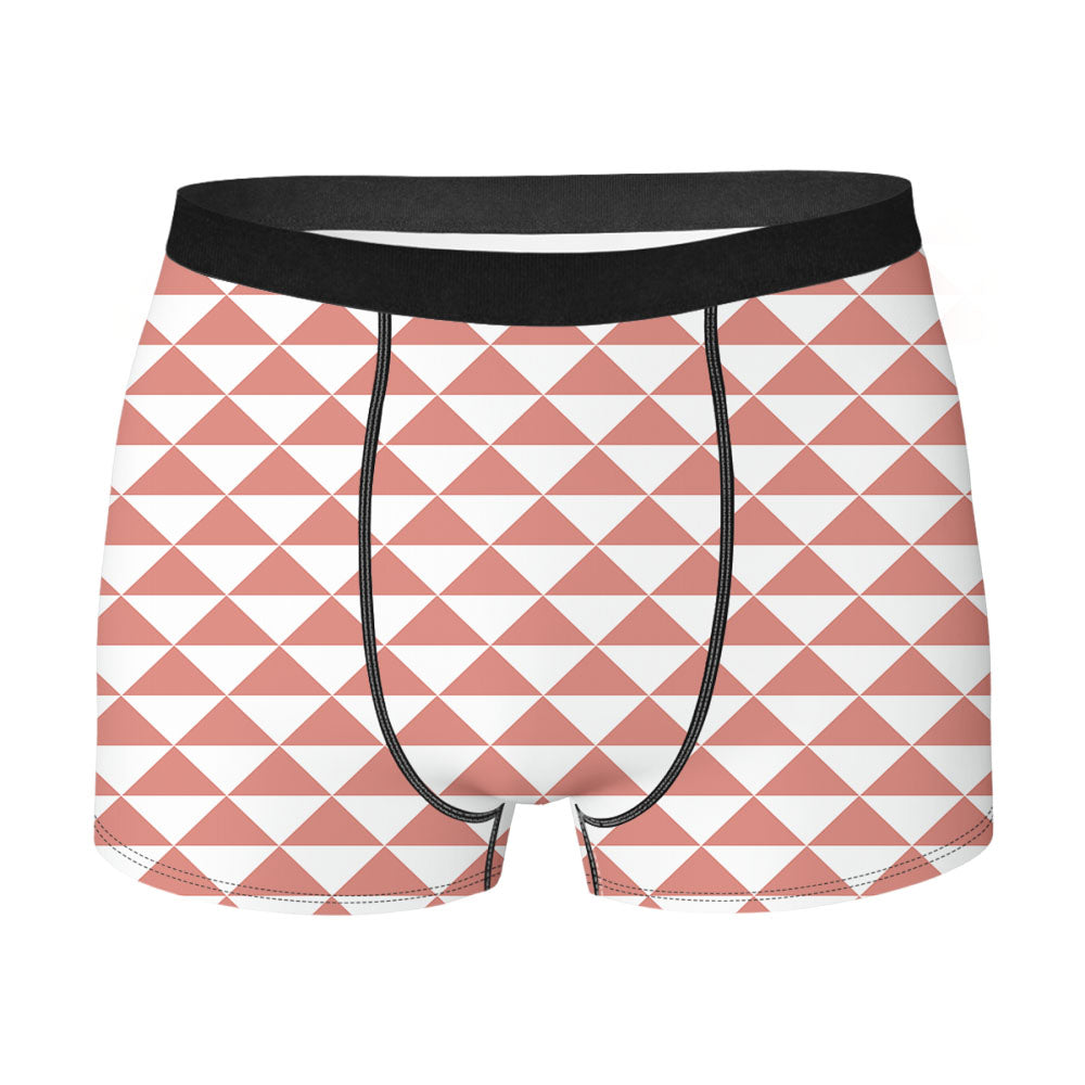 Peach And White Triangle Shape Pattern Geometric Men'S Boxer Briefs