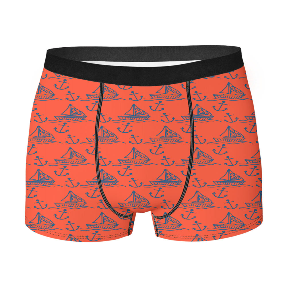 Peach Blue Sailor Ship Pattern Men'S Boxer Briefs