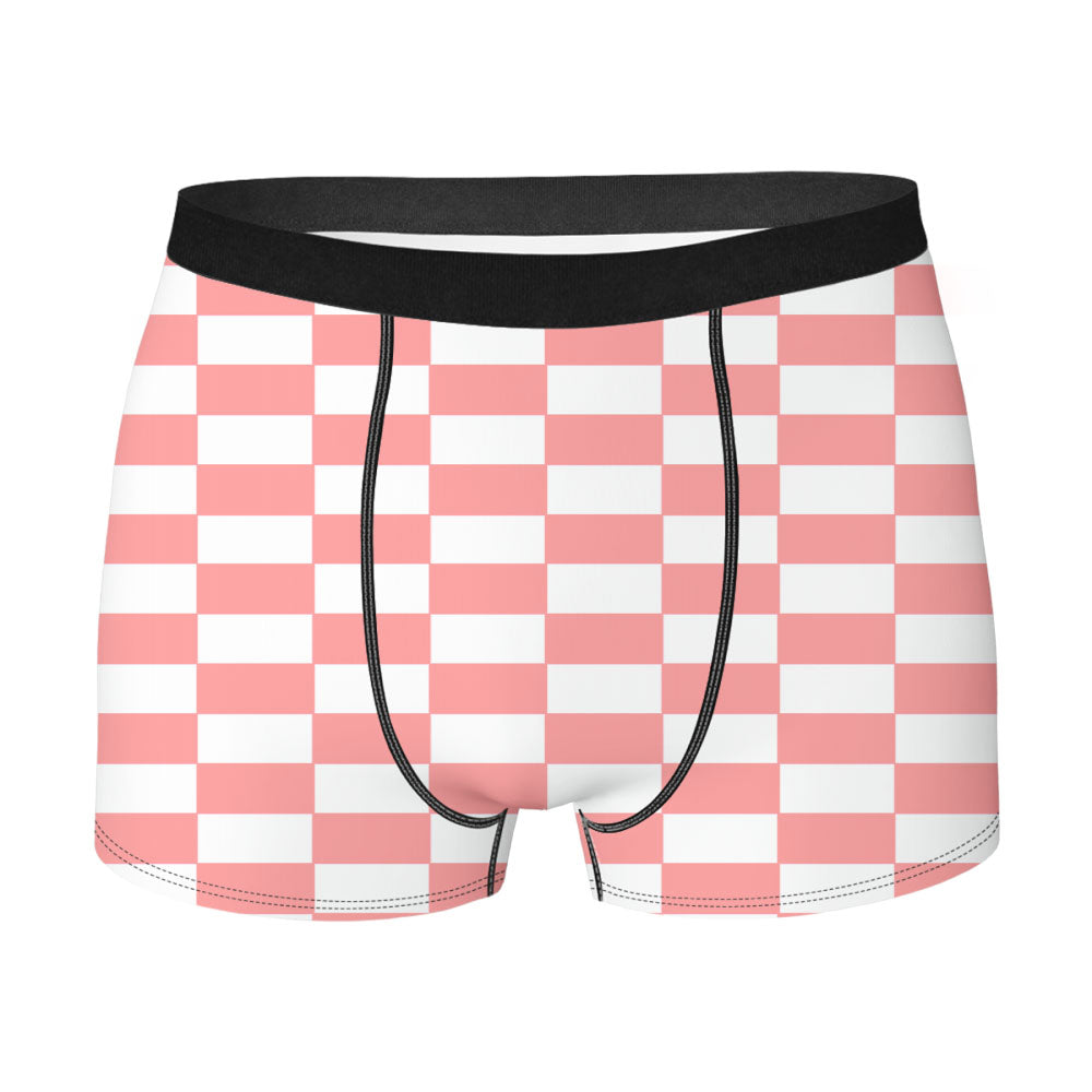 Peach Checkered Board Pattern Color Men'S Boxer Briefs